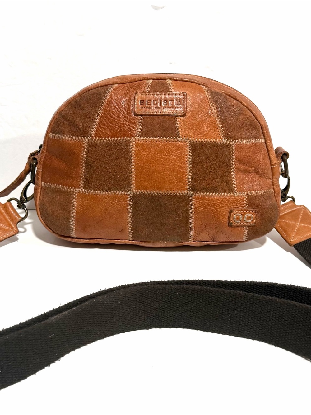 Bed Stu Abundance Patchwork Leather Sling Belt Bag Brown Crossbody Waist Pack - Picture 6 of 16